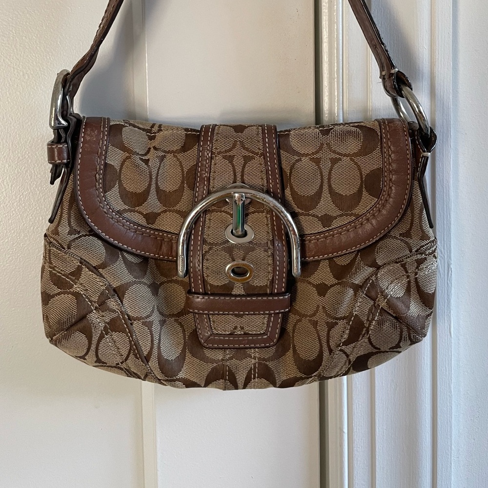 Vintage Coach Soho Y2K Brown Signature Jacquard monogram shoulder bag, mini size